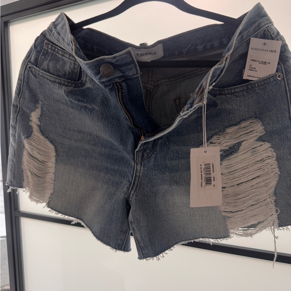 Frame Denim Blue Distressed Jean Shorts Le Ultra baggy